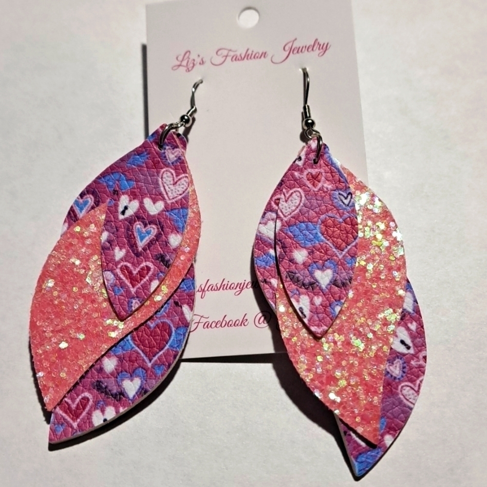 Valentine Heart Earrings Costume Fashion Earrings 3 layer jewelry fashion